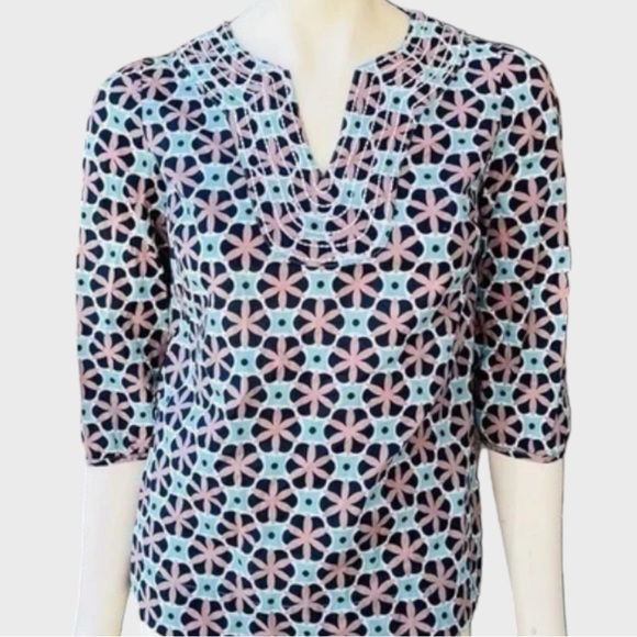 Boden Tops - Boden Geometric Floral Popover  design Tunic Top  3/4 Sleeves size 10